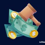 Martelo da Justiça ao lado de notas e moedas, simbolizando decisão judicial e pagamento rápido de RPV e precatórios pelo LCbank.